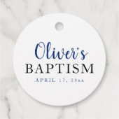 Rustic Navy Blue Greenery Cross Boy Baptisme Bedankjes Labels (Achterkant)