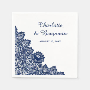 Rustic Navy Blue Lace Wedding Napkins Servet