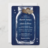 Rustic Navy Blue Mason Jar Wood Huwelijksuitnodigi Kaart (Voorkant)