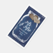 Rustic Navy Blue Mason Jar Wood Mr & Mrs Wedding Servet (Hoek)