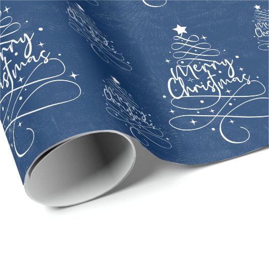 Rustic Navy Blue Merry kerst Cadeaupapier (Rol Hoek)