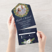 Rustic Navy Blue Pine Cone All In One Uitnodiging (Afscheurbaar)