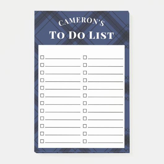 Rustic Navy Blue Plaid to Do List Post-it® Notes (Voorkant)