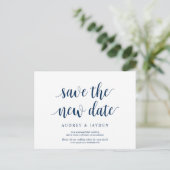 Rustic Navy Blue, Save the new date, we zijn uitge Briefkaart (Staand voorkant)