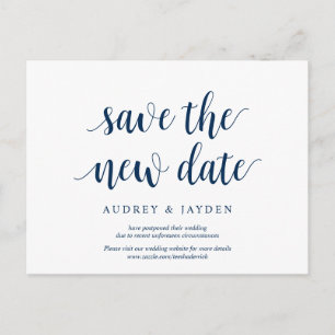 Rustic Navy Blue, Save the new date, we zijn uitge Briefkaart