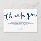 Rustic Navy Blue Script, bruiloft Dank je Informatiekaartje (Voorkant)