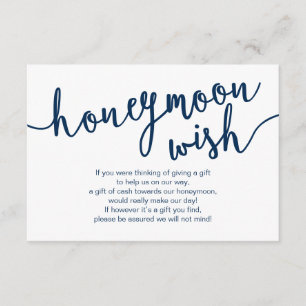 Rustic Navy Blue Script, bruiloft Honeymoon Wish Informatiekaartje