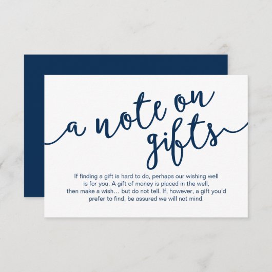 Rustic Navy Blue Script, Een notitie over geschenk Informatiekaartje (Voorkant / Achterkant)