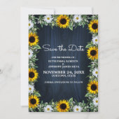 Rustic Navy Blue Sunflower|Daisy Save the Date Kaart (Voorkant)