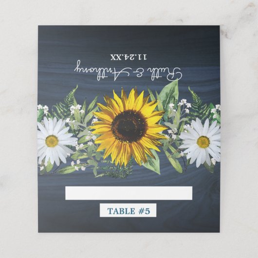 Rustic Navy Blue Sunflower|Daisy Wedding (Buitenkant ongevouwen)