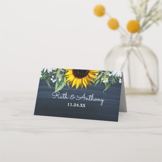 Rustic Navy Blue Sunflower|Daisy Wedding (Achterkant)