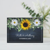 Rustic Navy Blue Sunflower|Daisy Wedding Favor Bedankkaart (Staand voorkant)