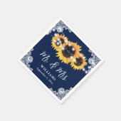 Rustic Navy Blue Sunflower Mr en Mrs Wedding Servet (Hoek)