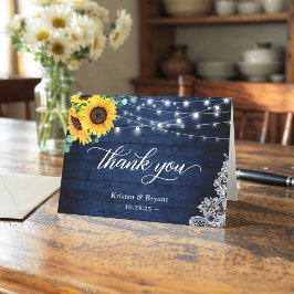 Rustic Navy Blue Sunflower String Lights Bedankkaart