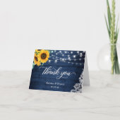 Rustic Navy Blue Sunflower String Lights Bedankkaart (Voorkant)