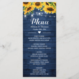 Rustic Navy Blue Sunflower String Lights Wedding Menu