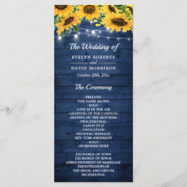Rustic Navy Blue Sunflower String Lights Wedding Programma