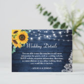 Rustic Navy Blue Sunflower Wedding Details Informatiekaartje (Staand voorkant)