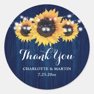 Rustic Navy Blue Sunflower Wedding Favor Ronde Sticker