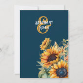 Rustic Navy Blue Sunflower Wedding Kaart (Achterkant)
