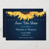 Rustic Navy Blue Sunflower Wedding Save the Date (Voorkant / Achterkant)
