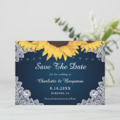 Rustic Navy Blue Sunflower Wedding Save the Date (Staand voorkant)