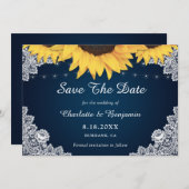 Rustic Navy Blue Sunflower Wedding Save the Date (Voorkant / Achterkant)