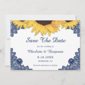Rustic Navy Blue Sunflower Wedding Save the Date (Voorkant)