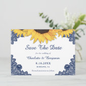 Rustic Navy Blue Sunflower Wedding Save the Date (Staand voorkant)