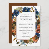 Rustic Navy Blue Terracotta Floral Fall Wedding Kaart (Voorkant / Achterkant)
