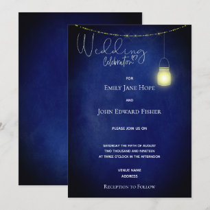 Rustic Navy Blue Waterverf Mason Jar Wedding Kaart