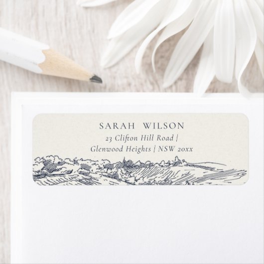 Rustic Navy Blue Winery Mountain Adres Etiket (Insitu)