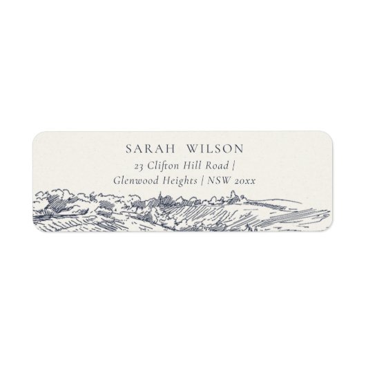 Rustic Navy Blue Winery Mountain Adres Etiket (Voorkant)