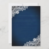 Rustic Navy Blue Wood Lace Sunflower Wedding Kaart (Achterkant)