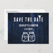 Rustic Navy Blue Wood Wedding Save the Date Aankondigingskaart (Voorkant / Achterkant)