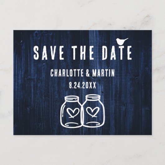 Rustic Navy Blue Wood Wedding Save the Date Aankondigingskaart (Voorkant)