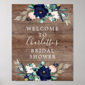 Rustic Navy & Blush Bruiloftsontvangstbord Poster