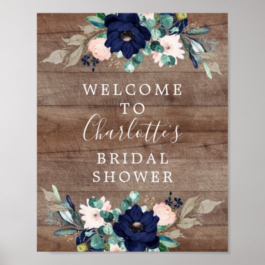 Rustic Navy & Blush Bruiloftsontvangstbord Poster (Voorkant)