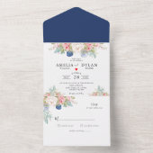 Rustic Navy Blush Pink Modern All In One Uitnodiging (Binnen)