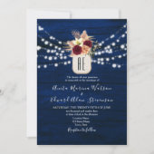 Rustic Navy Bourgondië Bloemen Huwelijksuitnodigin Kaart (Voorkant)