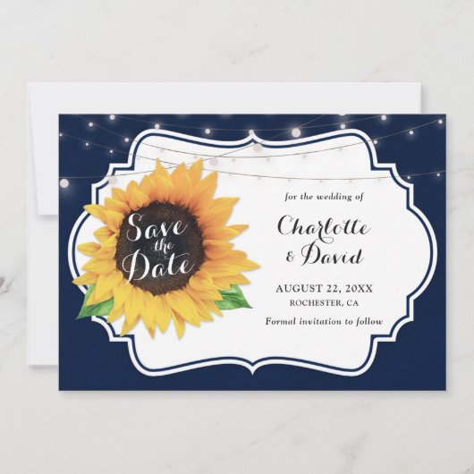 Rustic Navy Burlap Sunflower Enregistrer Les Carte (Devant)