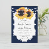 Rustic Navy Burlap Sunflower Wedding Invitting Kaart (Staand voorkant)