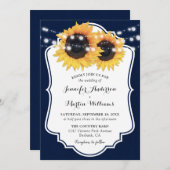 Rustic Navy Burlap Sunflower Wedding Invitting Kaart (Voorkant / Achterkant)