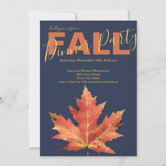 Rustic Navy Dîner d'automne invitation (Devant)