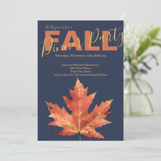 Rustic Navy Dîner d'automne invitation (Debout devant)