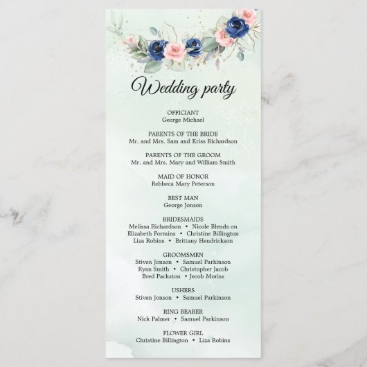 Rustic Navy en Blush Bloemen Greenery Krans Programma (Achterkant)