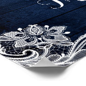 Rustic Navy Floral String Lights Wace Wedding Sign Poster (Hoek)