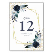Rustic Navy Gold Floral Trouwtafel Nummer Kaart (Achterkant)