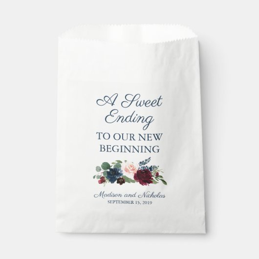 Rustic Navy Marsala Floral Wedding Favor Sacs (Devant)