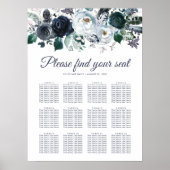 Rustic Navy Peony Wedding 12 Table Seating Chart Poster (Voorkant)